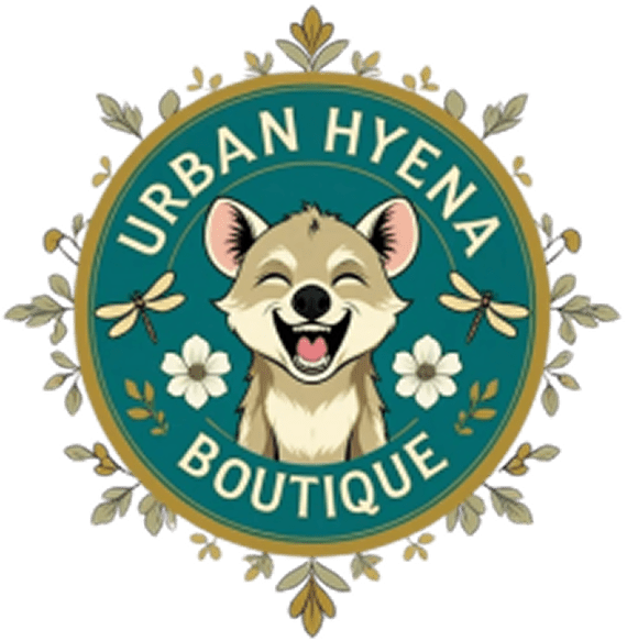 Hyena logo with flowers and dragonflies