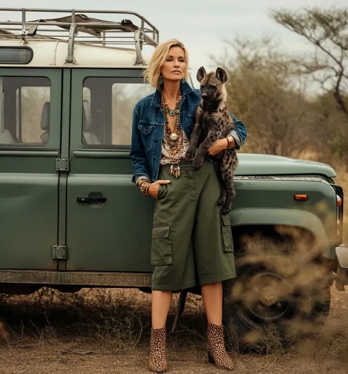 Fashionable woman on African safari