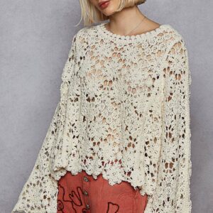 Pol Clothing - Textured Chenille Sweater Loose Fit Crochet Top