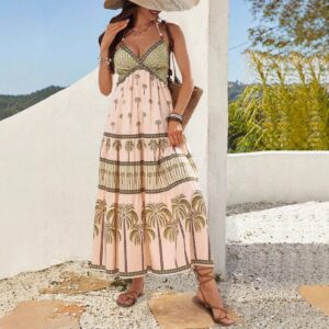 alberalkirk - Boho Print Halter Backless Maxi Beach Dress N6A078