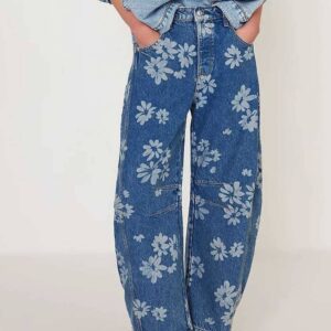 Sweetkama - Ladies Barrel Print Jeans Daily Denim Pants SKP5KC67