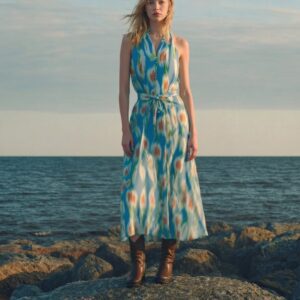 ELPPIN - Abstract Brushstroke Printed Tie-Waist Maxi Dress