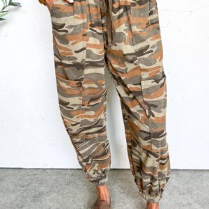 Lovesoft - Green Camouflage Printed Drawstring Elastic Waist Jogger Pants