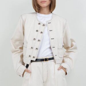 Whiteroom+Cactus - COTTON WASHED CROPPED JACKET WITH ACCENT BUTTONS - OATMEAL