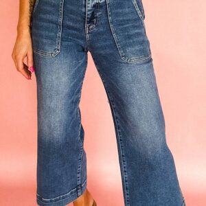 Urban Hyena- Cropped High Rise Wide Leg Jeans