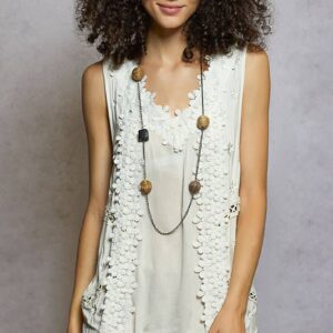 Pol Clothing - Sleeveless contrast floral lace crochet detail v-neck top