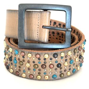 Ginger Blue - Tan Leather with Multi Colored Studs