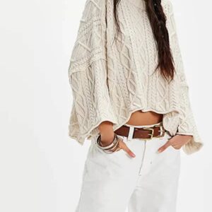 Urban Hyena- Cropped Cable Knit Sweater with Bell Sleeves