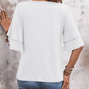 Urban Hyena- V Neck Ruffle Sleeve Loose Fit Top