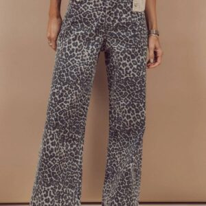 Urban Hyena- Leopard Print Wide Leg High Waist Jeans