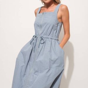 SPICE ALLEY - Front Zipper Overall Dress with String Details