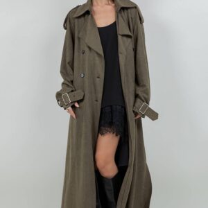 Whiteroom+Cactus - SUEDE LONG TRENCH COAT WITH ADJUSTABLE SELF BELT