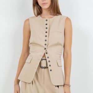 Whiteroom+Cactus - STRUCTURED BUTTON DOWN SLEEVELESS BLOUSE - TAN